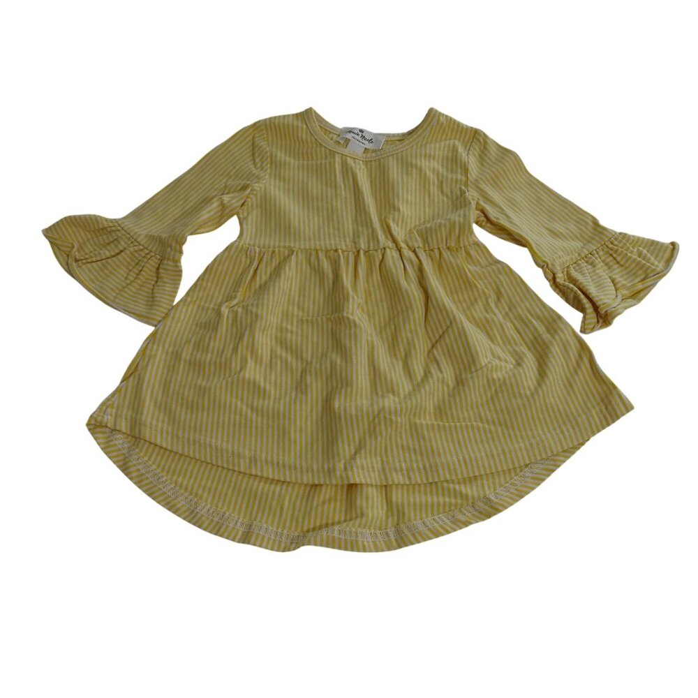 Marie Nicole Yellow White Striped Dress Girls Size S Ruffle Long Bell Sleeves